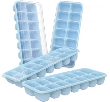 Tatopa Ice Cube Trays 4 Pack, Easy-Release Silicone and Flexible 14-Ice Cube Trays with Spill-Resistant Removable Lid - BPA Free, for Cocktail, Beer, Stackable Flexible Ice Trays