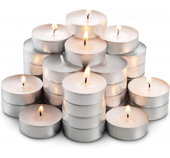 Tatopa Unscented Tea Lights Candles - 45 White Smokeless Dripless & Long Lasting Paraffin Tea Candles - Small Votive Mini Tealight Candles for Home, Pool, Shabbat, Weddings & Emergencies