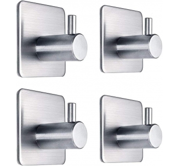 Tatopa Adhesive Hooks 4-Packs Heavy Duty Wall Hooks - Waterproof Stainless Steel Hooks for Hanging Coat, Hat,Towel Robe Hook Rack Wall Mount Bathroom and Bedroom