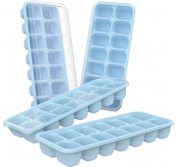 Tatopa Ice Cube Trays 4 Pack, Easy-Release Silicone and Flexible 14-Ice Cube Trays with Spill-Resistant Removable Lid - BPA Free, for Cocktail, Beer, Stackable Flexible Ice Trays