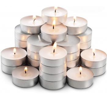 Tatopa Unscented Tea Lights Candles - 45 White Smokeless Dripless & Long Lasting Paraffin Tea Candles - Small Votive Mini Tealight Candles for Home, Pool, Shabbat, Weddings & Emergencies